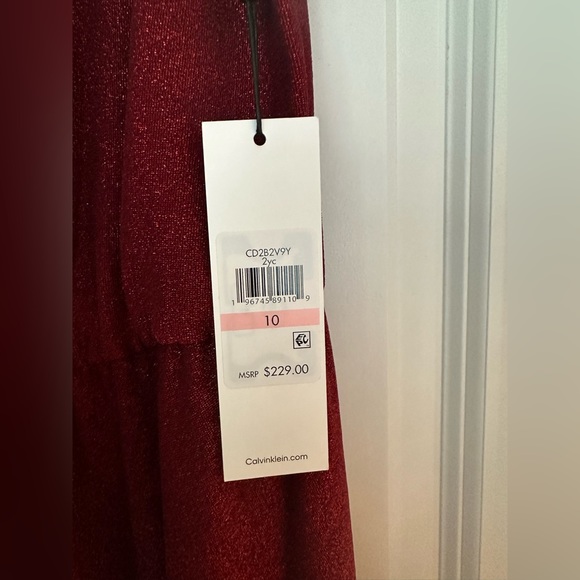 Red Calvin Klein Glitter Knit Runched Dress, NWT! - Picture 6 of 7